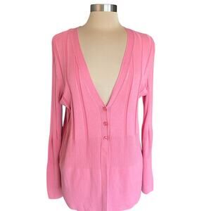 Rafaella Woman Pink Ribbed Knit Cardigan Sweater Size 1X Silk & Cotton Blend
